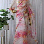 White Color Heavy Organza Silk With Digital Print Work Saree