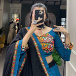 Blue Color Pure Cotton Plain With Printed Work Lehenga