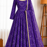 Faux Georgette Anarkali Suit with Digital Print & Mirror Work
