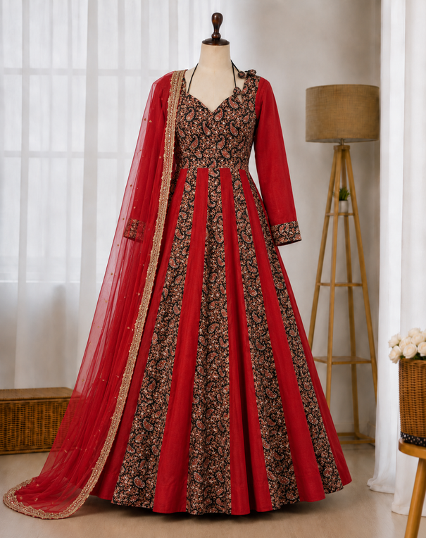 Blooming Georgette Embroidered Gown Suit Set