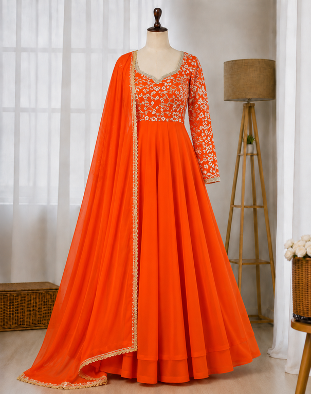 Georgette Sequence Embroidered Gown Suit Set