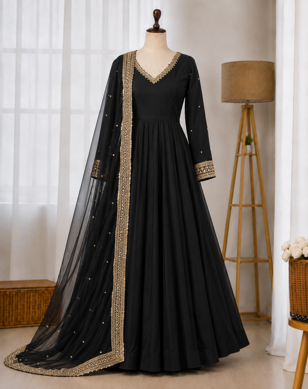 Georgette Sequence Embroidered Gown Suit