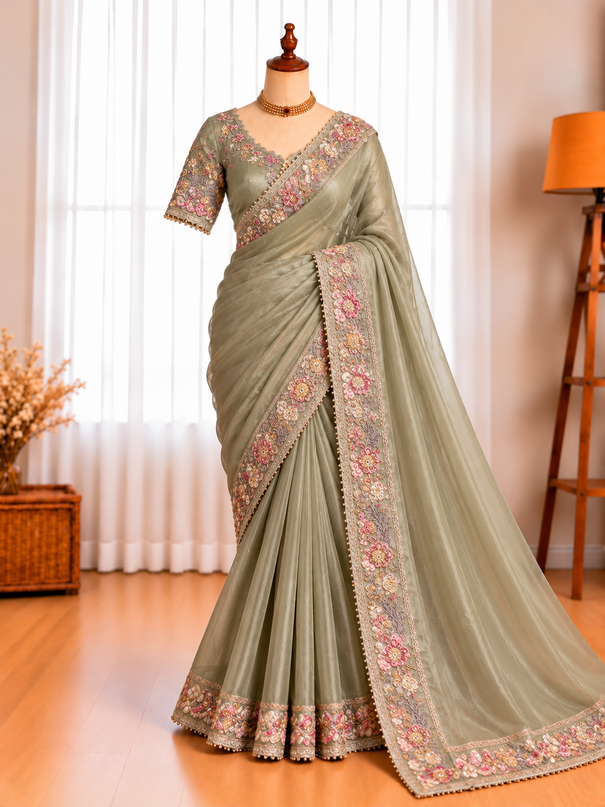 Premium Dola Silk Saree with Multicolor Sequin & Coding Work