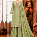 Mul Chanderi Top Pant Set with Sequin Embroidery & Cut Work