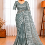 Muscut Silk Saree with Turkish Organza Style Thread & Sequin Embroidery