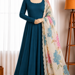 Pure Roman Silk 16 Kali Gown Set with Pearl Lace & Organza Dupatta