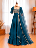 Heavy Fendy Crush Gown with Cut Dana & Sequin Work, Micro Cotton Pant & Net Dupatta