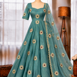 Salsa Silk Gown with Thread, Sequin & Stone Work