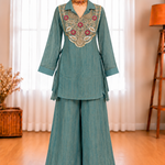 Slasa Silk Beads & Sequin Embroidered Top with Palazzo