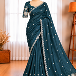 Tusser Cotton Saree with Thread Embroidery & Cutwork Border