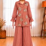 Slasa Silk Beaded & Sequin Embroidered Top with Palazzo