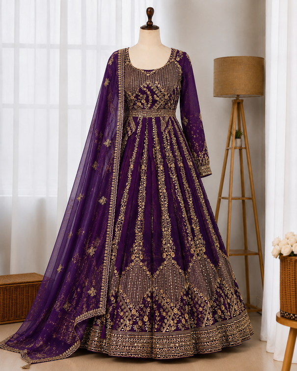 Havy Crunchi Silk With Embroidery Work Gown Lehenga