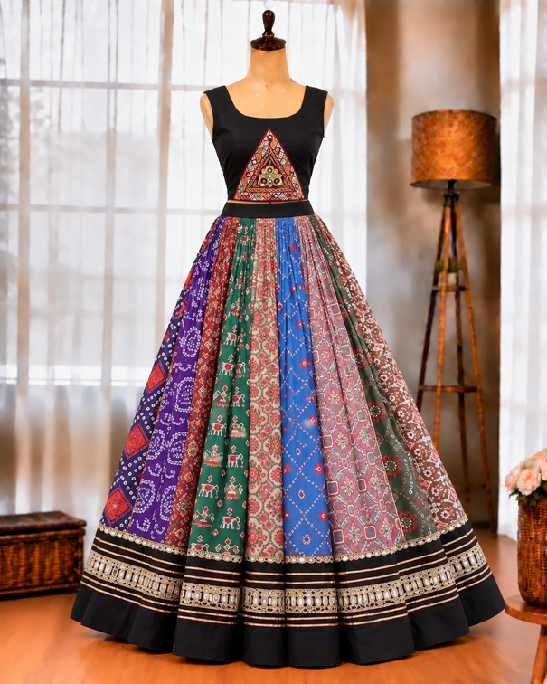 Cotton Printed Lehenga Set with Gota Patti & Kutchi Mirror Work