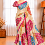 Premium Satin Silk Saree with Ultra HD Digital Print & Matching Blouse
