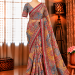 Soft Chinnon Printed Saree with Mirror, Sequin & Diamond Work