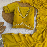 Yellow Colour Real Hand  With Sequence Work Alia Cut 4 Meter Flair Gown