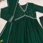 Green Colour Real Hand Work Alia Cut 4 Meter Flair Gown