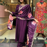Viscose Rayon With Three Quarter Sleeves And Solid Pattern Top Pent
