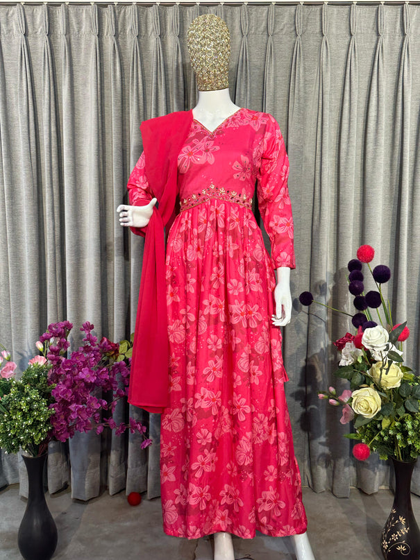 Maslin Silk With Full Stitch With Hand Work Top Pent