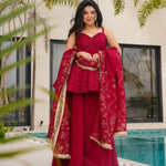 Pure Tabby Organza Mukesh Work Top Plazzo