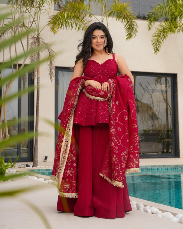Pure Tabby Organza Mukesh Work Top Plazzo