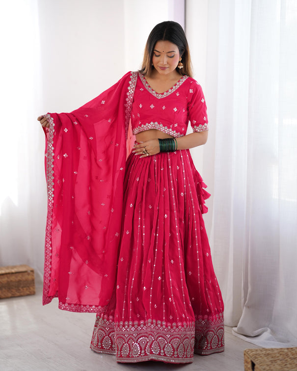 WOMEN'S PREMIUM QUALITY SHIMMER SILK SEQUENCE WORK LEHENGA CHOLI
