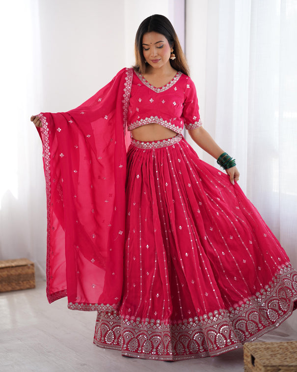 WOMEN'S PREMIUM QUALITY SHIMMER SILK SEQUENCE WORK LEHENGA CHOLI