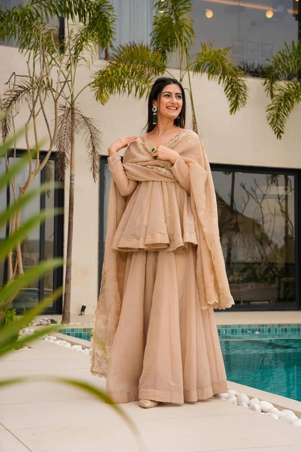 Pure Tabby Organza Mukesh Work Top Plazzo