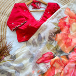 Red Color Print Cover With Hand Work Saree