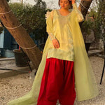 Pista Color With Rice Dana Hand Work Top Plazzo