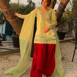 Pista Color With Rice Dana Hand Work Top Plazzo