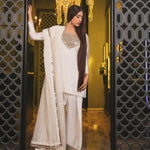 White Color Natural Crep Silk Top Plazzo