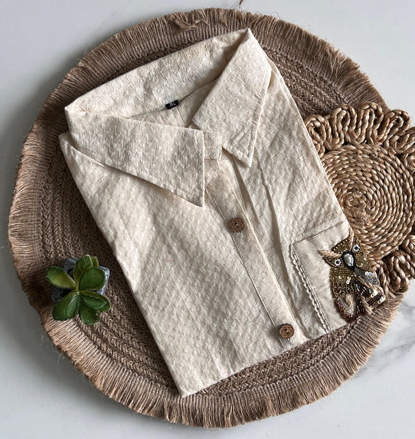 Owl Shape Pure Khadi Cotton Hand Work Shirt