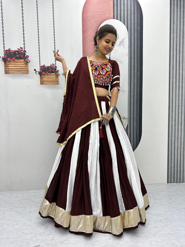 Brown Color Pure Cotton Lumpi Lace Border Lehenga Choli