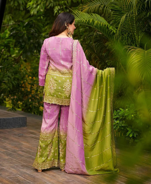 Heavy Chinon Silk digital Pedding With Premium Work Top Pent