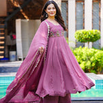 Pink Color Foux Georgette Embroidery Work Gown
