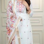 White color Premium Roman Silk Embroidery Work Kurti