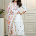 White color Premium Roman Silk Embroidery Work Kurti