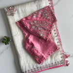 White Color Pure Gold Crush Tissue Fabric Sequins Work Saree