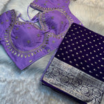 Purple Color Viscos Gorgette Banarasi Work Saree