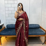 Fendy Chifron With Embroidery Sequience Work Saree