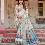Breautifull White Color Digital Print Work Saree