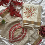 White Color Pure Khadi Handwork Saree