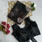 Black Color With Soft Organza With Digital Print Work Saree