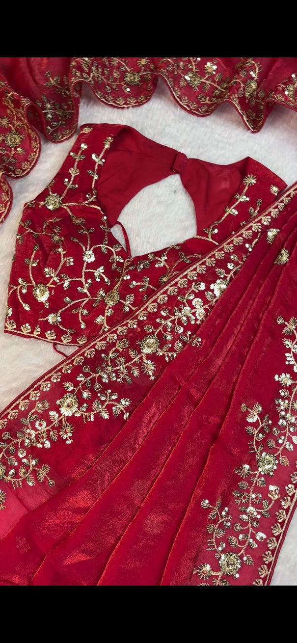 Rani Pink Color With Fandy Silk With Sequience Work Saree