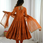 Orange Color With Mal Chanderi  With Mirror Hand Work Gown