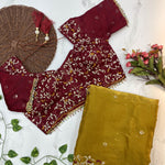 Gold Color Soft Zimmy Choo Silk With Embroidery Work Saree