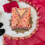 Pich Color Chinon Soft With Printed And Multi Color Hand Work Gown