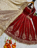 Orange Color Havy Embroidery Siqvas Work Gown Set