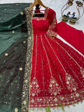 Orange Color Havy Embroidery Siqvas Work Gown Set